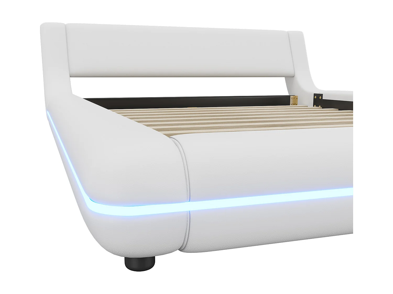 Erwachsenenbett 140x200cm – Polsterbett mit LED-Beleuchtung, Lattenrost, Bodenbett, PU, Doppelbett im zeitgenössischen Stil – weiß