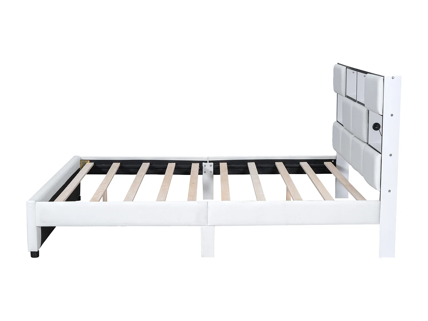 Letto adulto matrimoniale con LED ambientale, letto piano con rete a doghe e testiera con porta USB, beige 160x200 cm