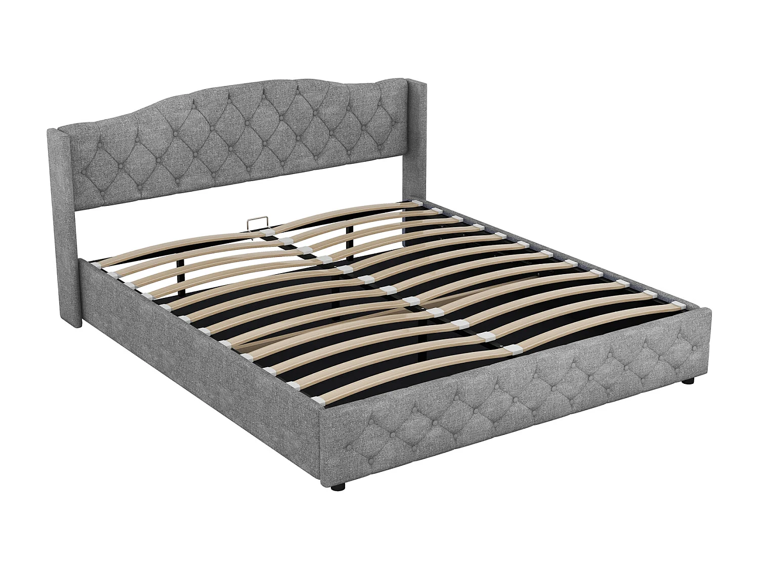 Letto contenitore imbottito 180 x 200 cm - letto con piattaforma in lino Sistema di sollevamento idraulico sotto il contenitore