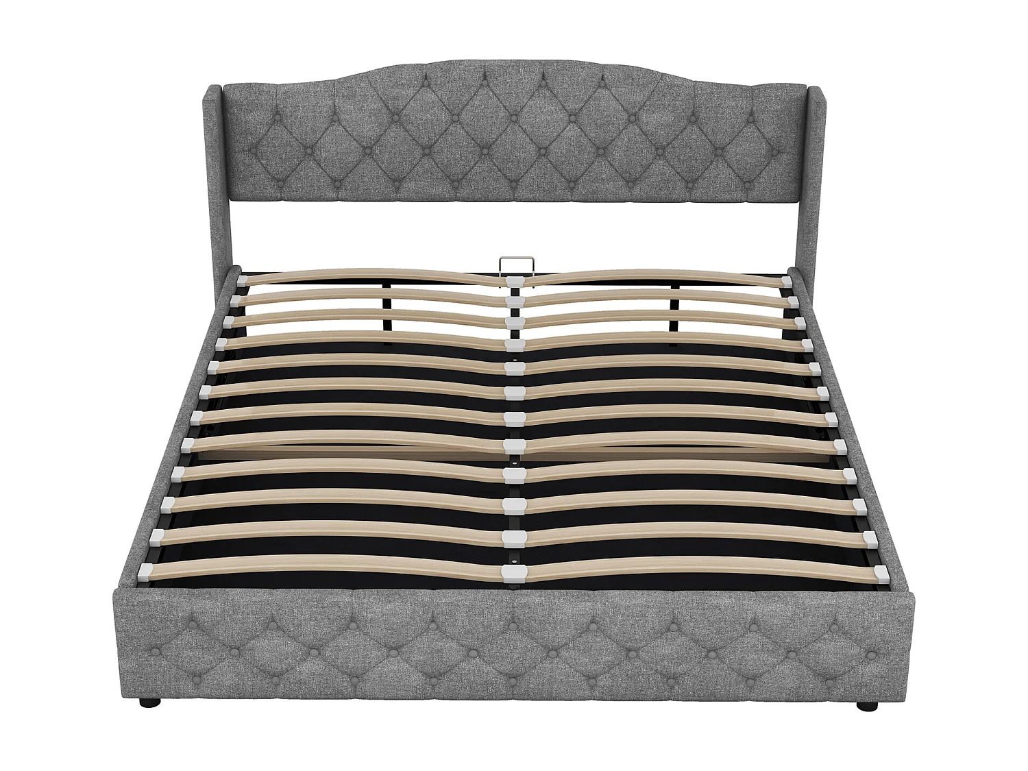 Gestoffeerd opbergbed 180 x 200cm - linnen platformbed Hydraulisch hefsysteem onder de opbergruimte, Houten lattenbodem met hoofdeinde - wit