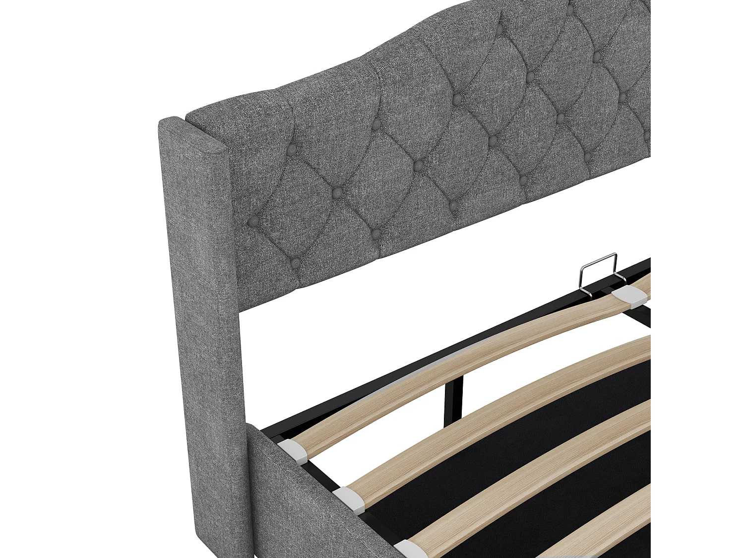 Gestoffeerd opbergbed 180 x 200cm - linnen platformbed Hydraulisch hefsysteem onder de opbergruimte, Houten lattenbodem met hoofdeinde - wit