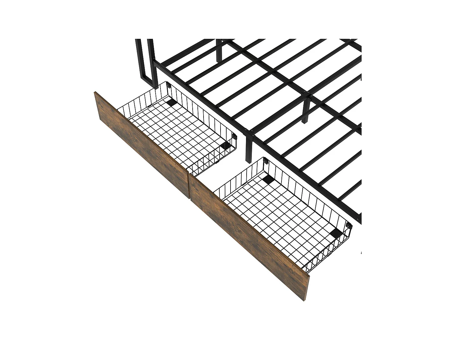 Lit adulte avec 4 tiroirs, sommier à lattes, tête de lit LED avec chargement USB et fonction rangement, MDF+métal, marron 180x200cm