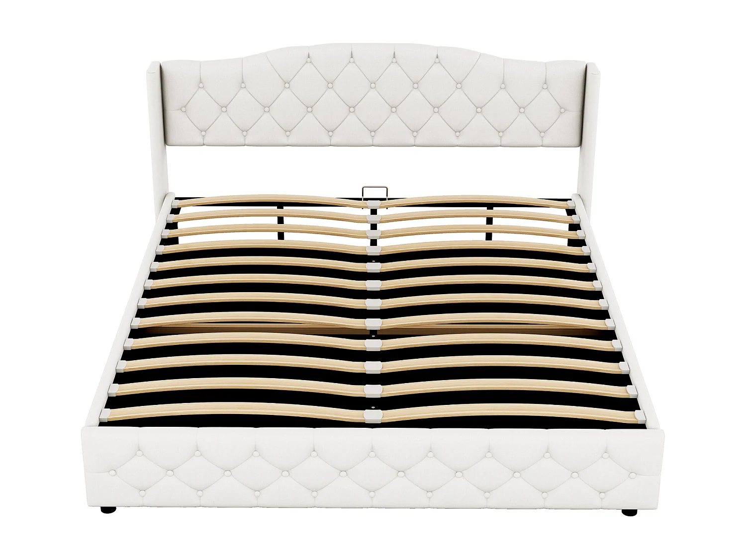 Lit coffre rembourré 180 x 200cm - lit plateforme en lin Système de levage hydraulique sous le coffre, Support à lattes en bois avec tête de lit - Gris