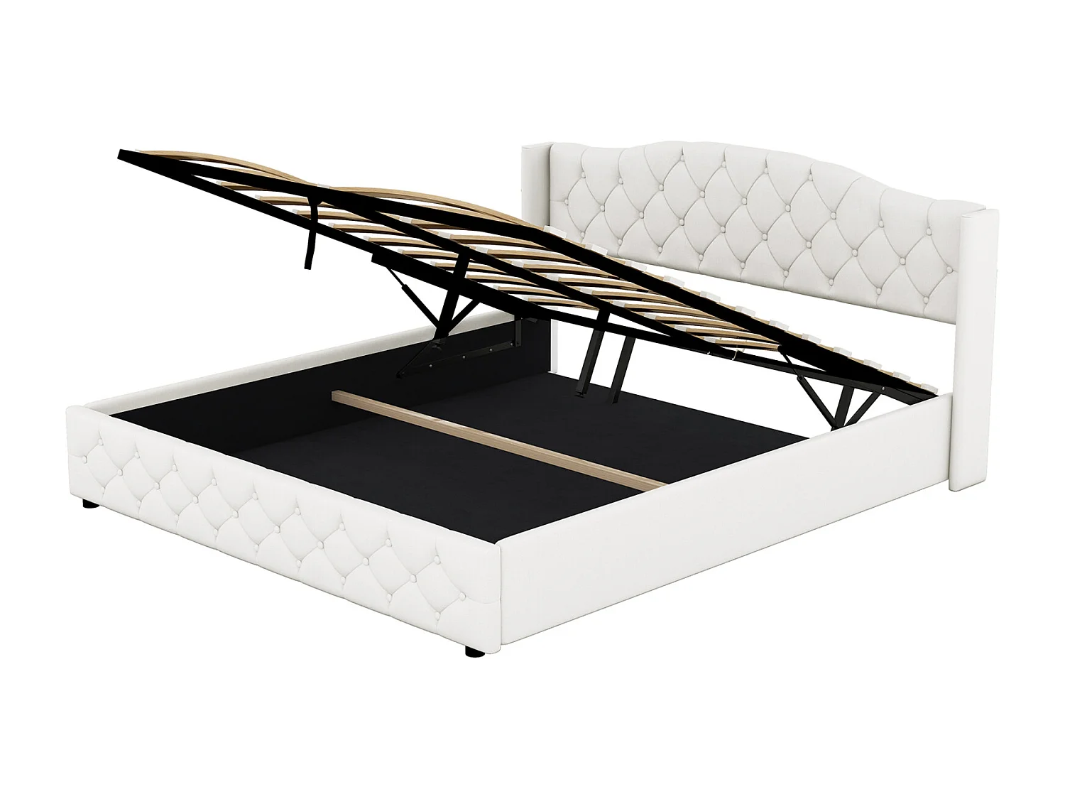 Lit coffre rembourré 180 x 200cm - lit plateforme en lin Système de levage hydraulique sous le coffre, Support à lattes en bois avec tête de lit - Gris