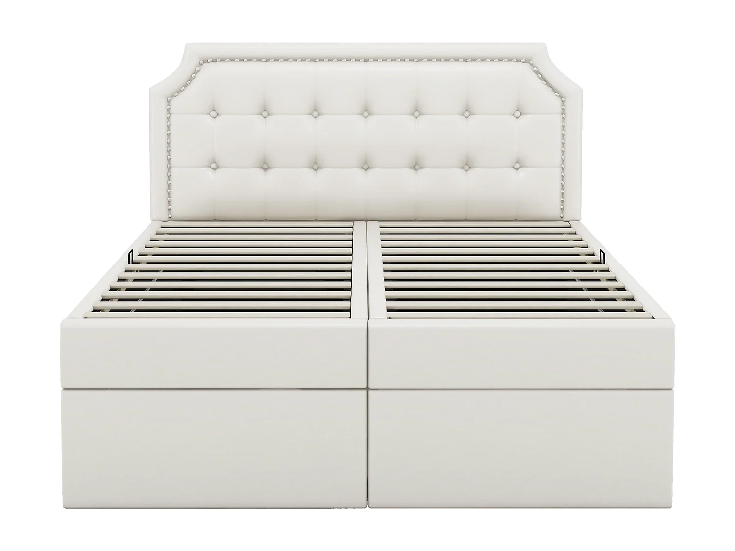 Gestoffeerd bed 140x200cm, tweepersoonsbed met lattenbodem in metalen structuur, grote opbergruimte, aan beide zijden open, wit