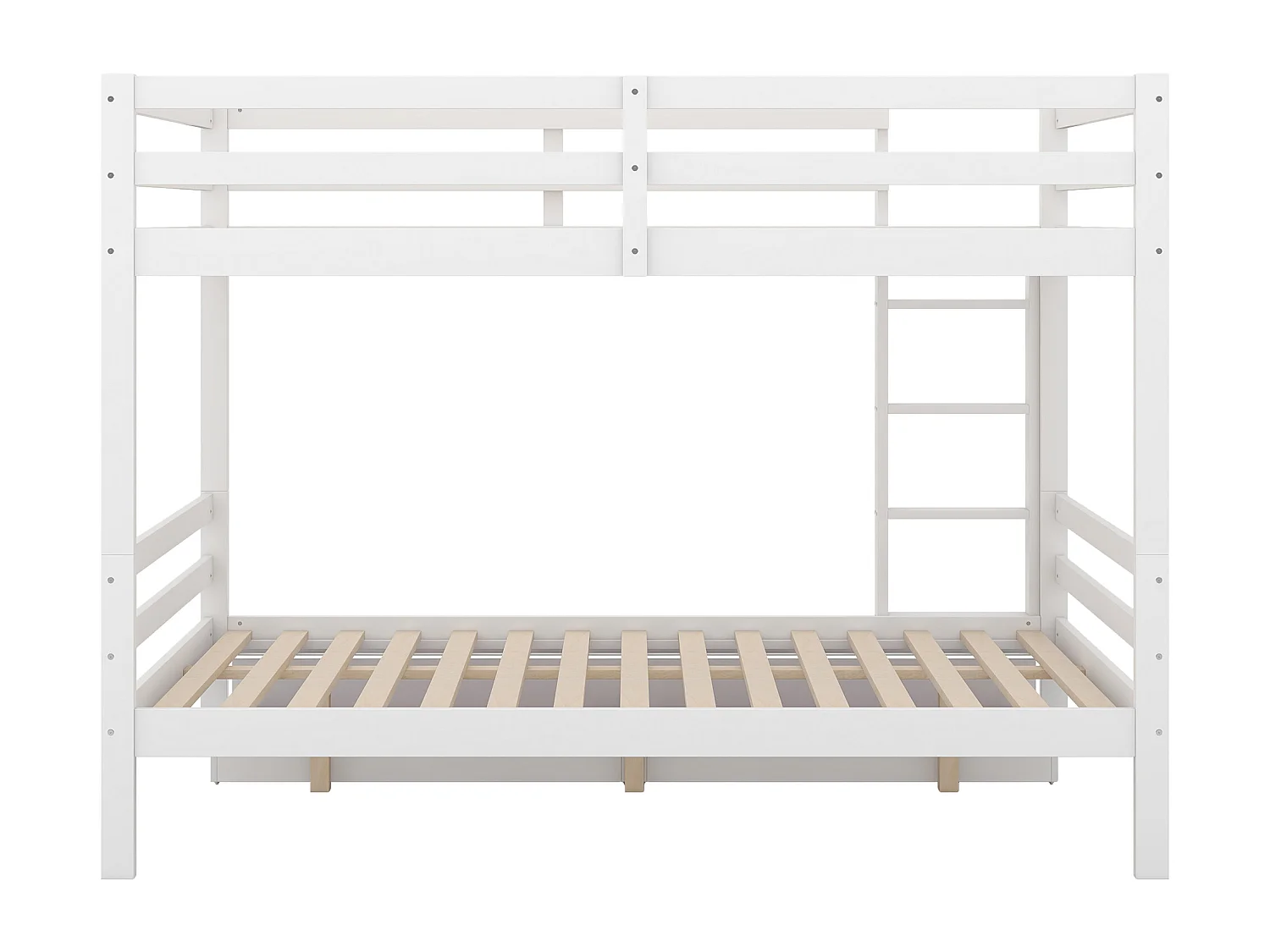 Lit superposé 140x200cm, lit d'enfant avec 2 tiroirs, échelle, garde-corps hauts, blanc