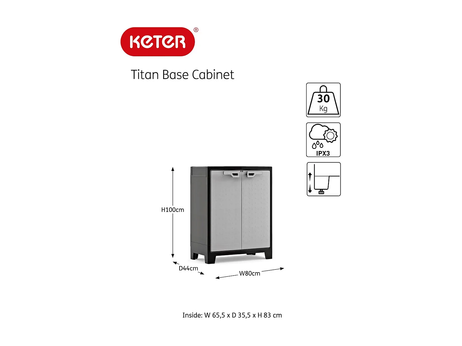 Keter Niedriger Lagerschrank Titan Schwarz und Grau 100 cm