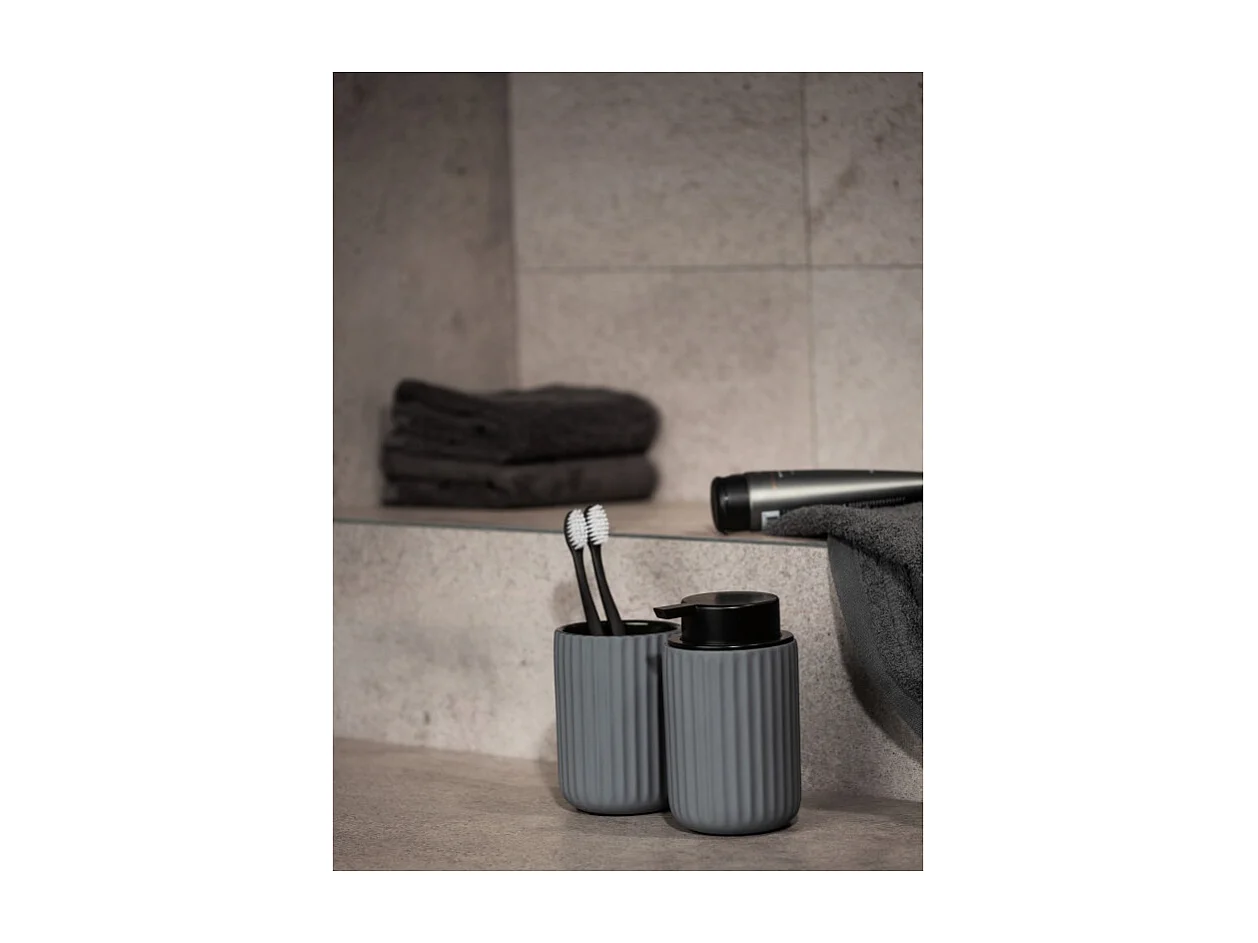 Gobelet pour brosse à dent en céramique "Belluno" - Gris - D 8 x H 11 cm