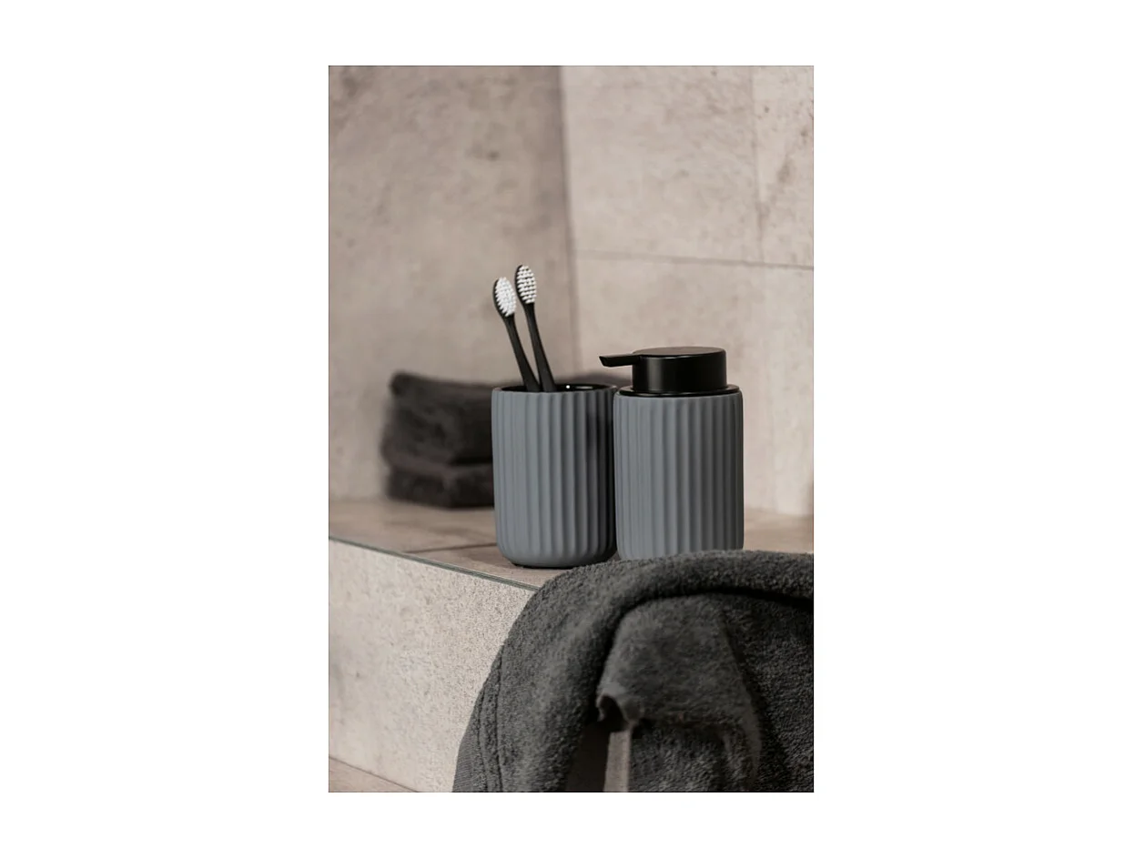 Gobelet pour brosse à dent en céramique "Belluno" - Gris - D 8 x H 11 cm