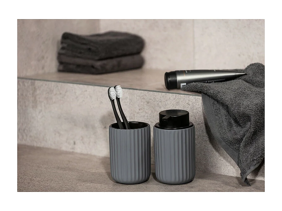 Gobelet pour brosse à dent en céramique "Belluno" - Gris - D 8 x H 11 cm