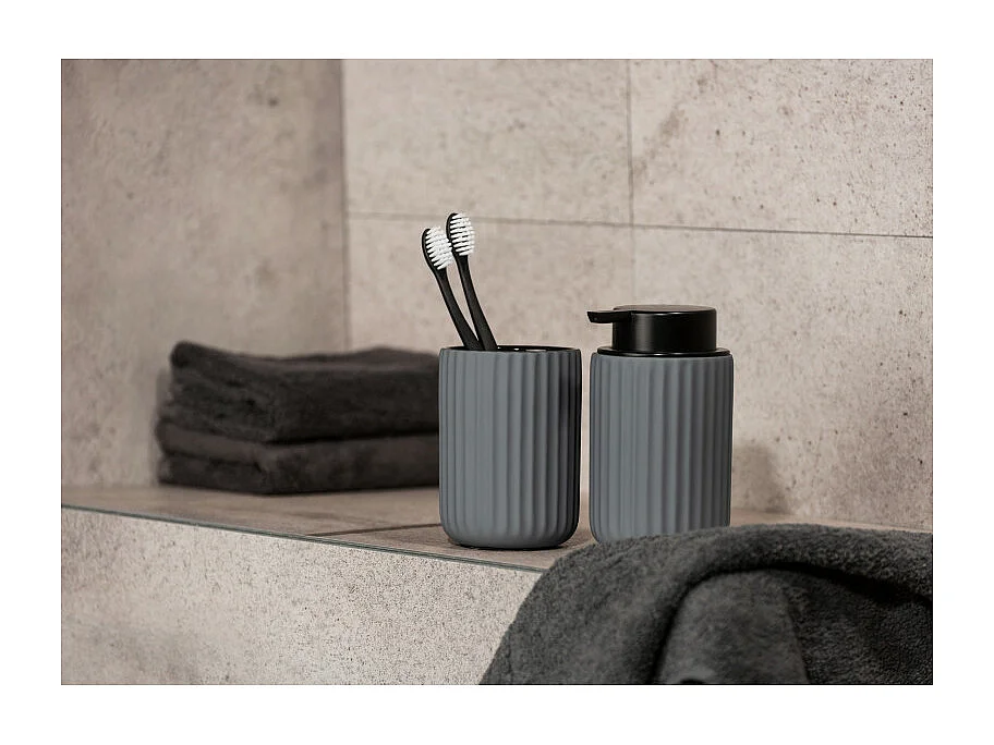 Gobelet pour brosse à dent en céramique "Belluno" - Gris - D 8 x H 11 cm