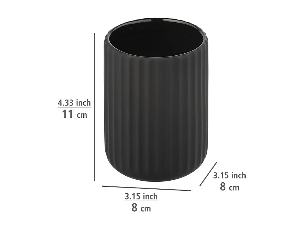 Gobelet pour brosse à dent en céramique "Belluno" - Noir - D 8 x H 11 cm