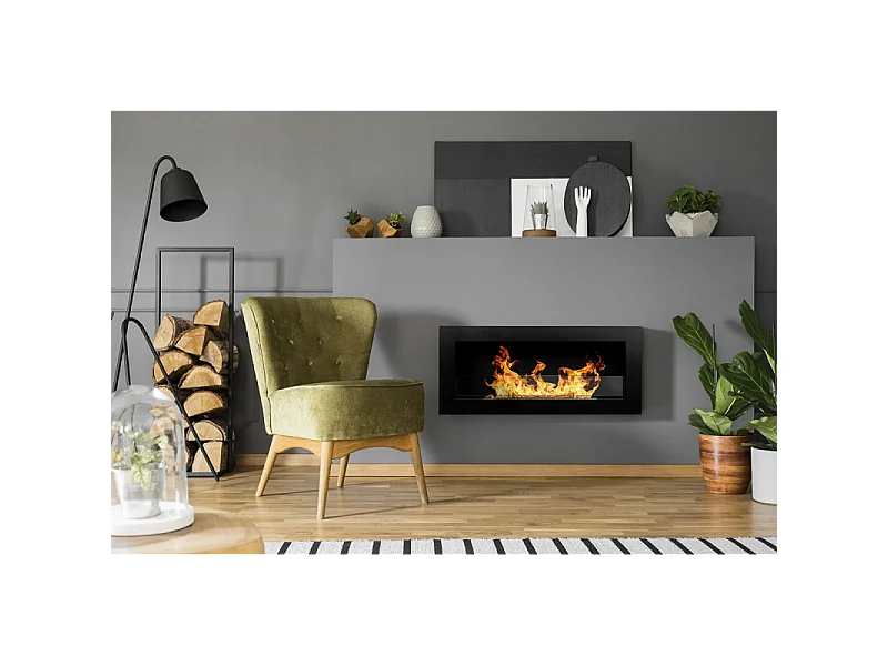 Wand- oder Einbau-Bioethanolkamin Livorno Nero L 90 x T 12 x H 40 mit Glas