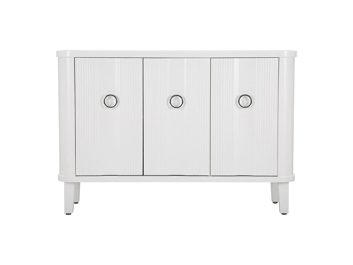 Armário branco em madeira de pinho com 3 portas 120x40x84 cm, design minimalista com puxadores de metal prateado