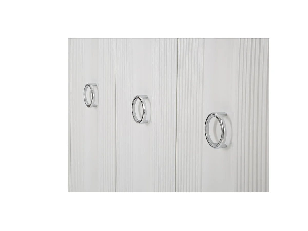 Armário branco em madeira de pinho com 3 portas 120x40x84 cm, design minimalista com puxadores de metal prateado