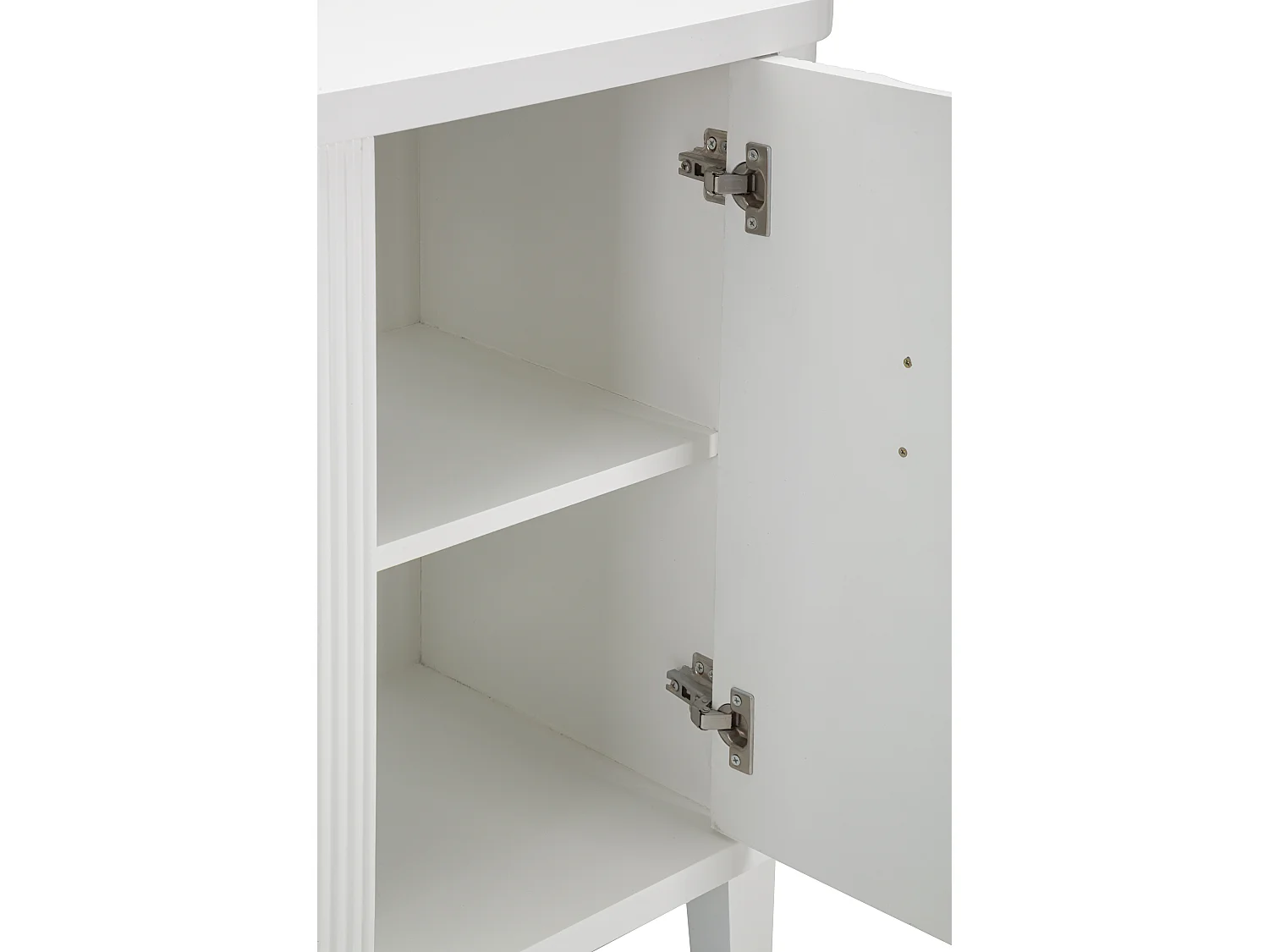 Armário branco em madeira de pinho com 3 portas 120x40x84 cm, design minimalista com puxadores de metal prateado