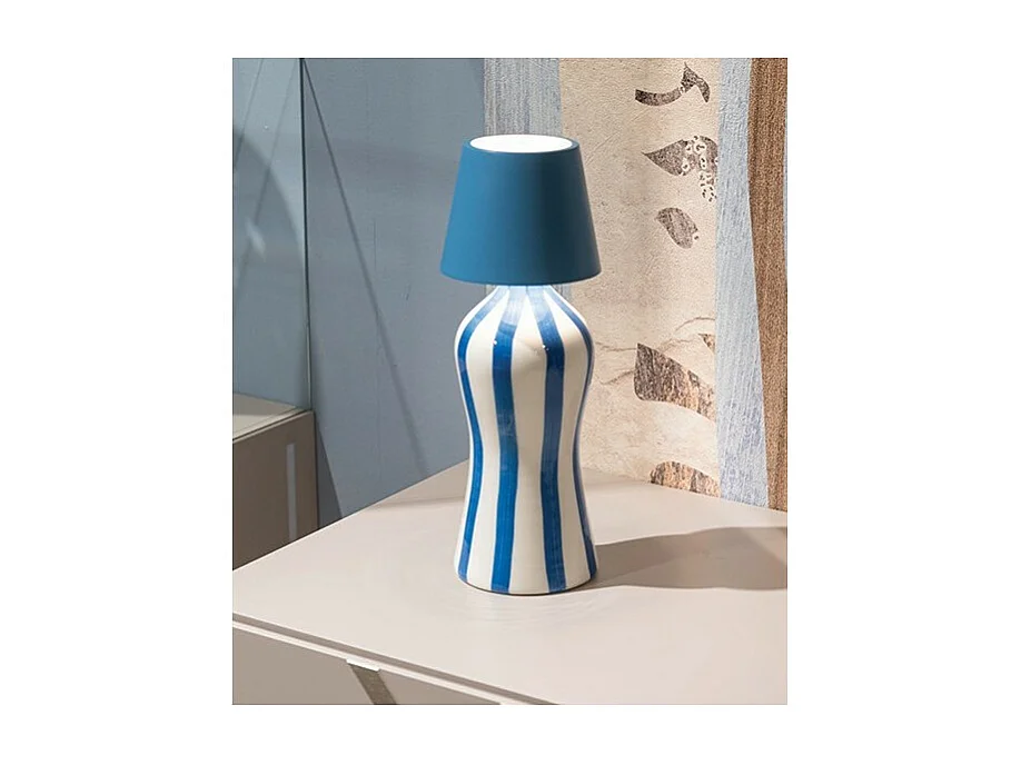 Lido Bouteille en céramique rayée bleu Zafferano