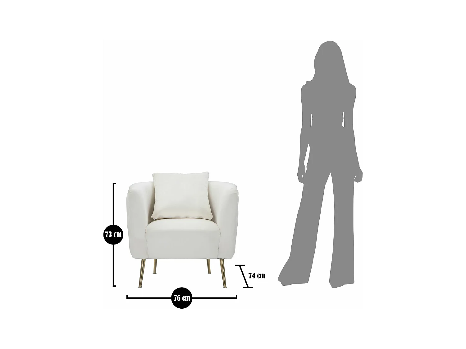 Fauteuil en Velours "Bucarest" 76cm Crème