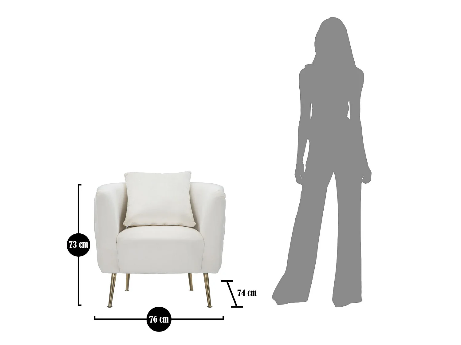 Fauteuil en Velours "Bucarest" 76cm Crème