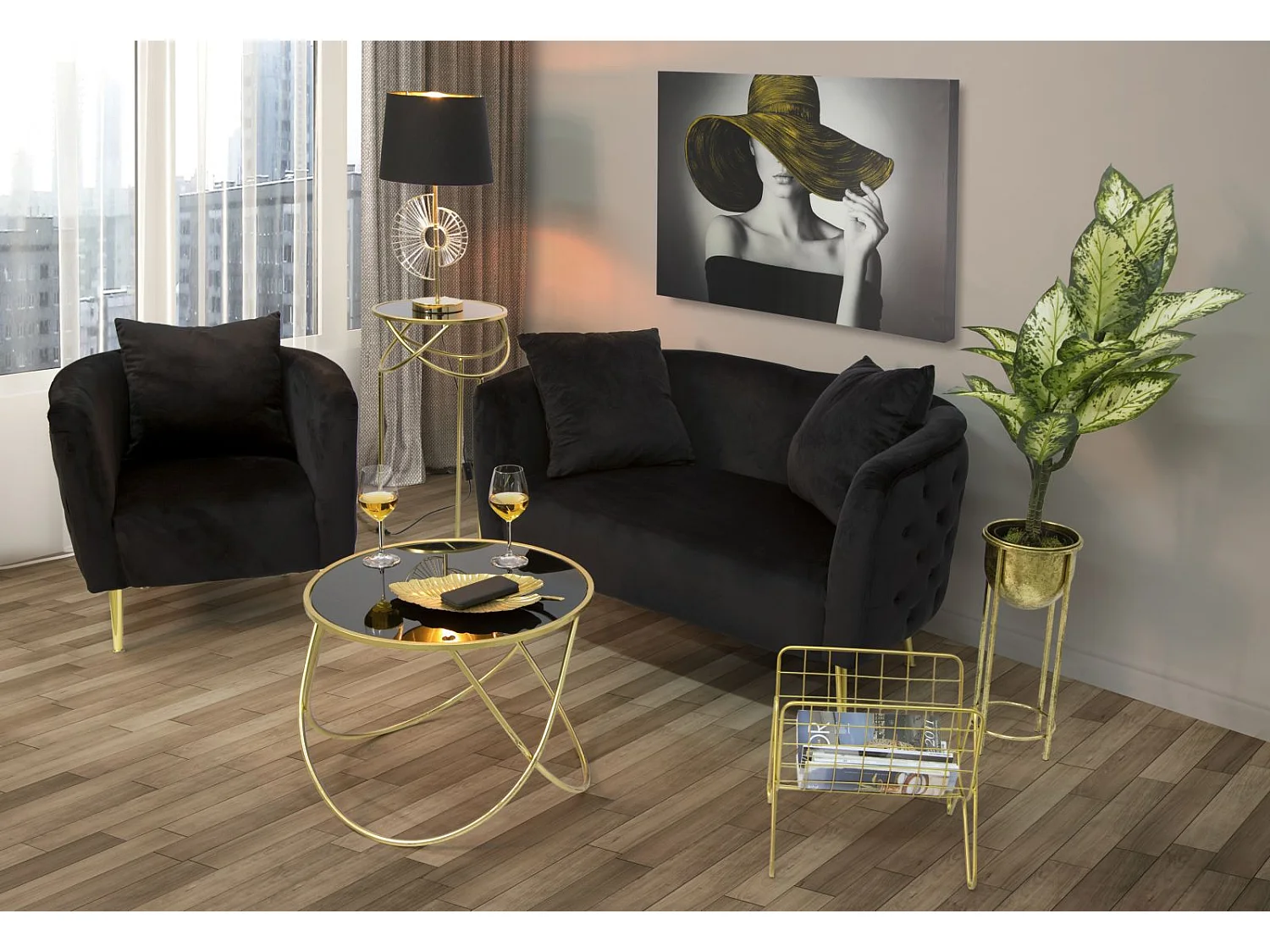 Fauteuil en Velours "Bucarest" 76cm Noir