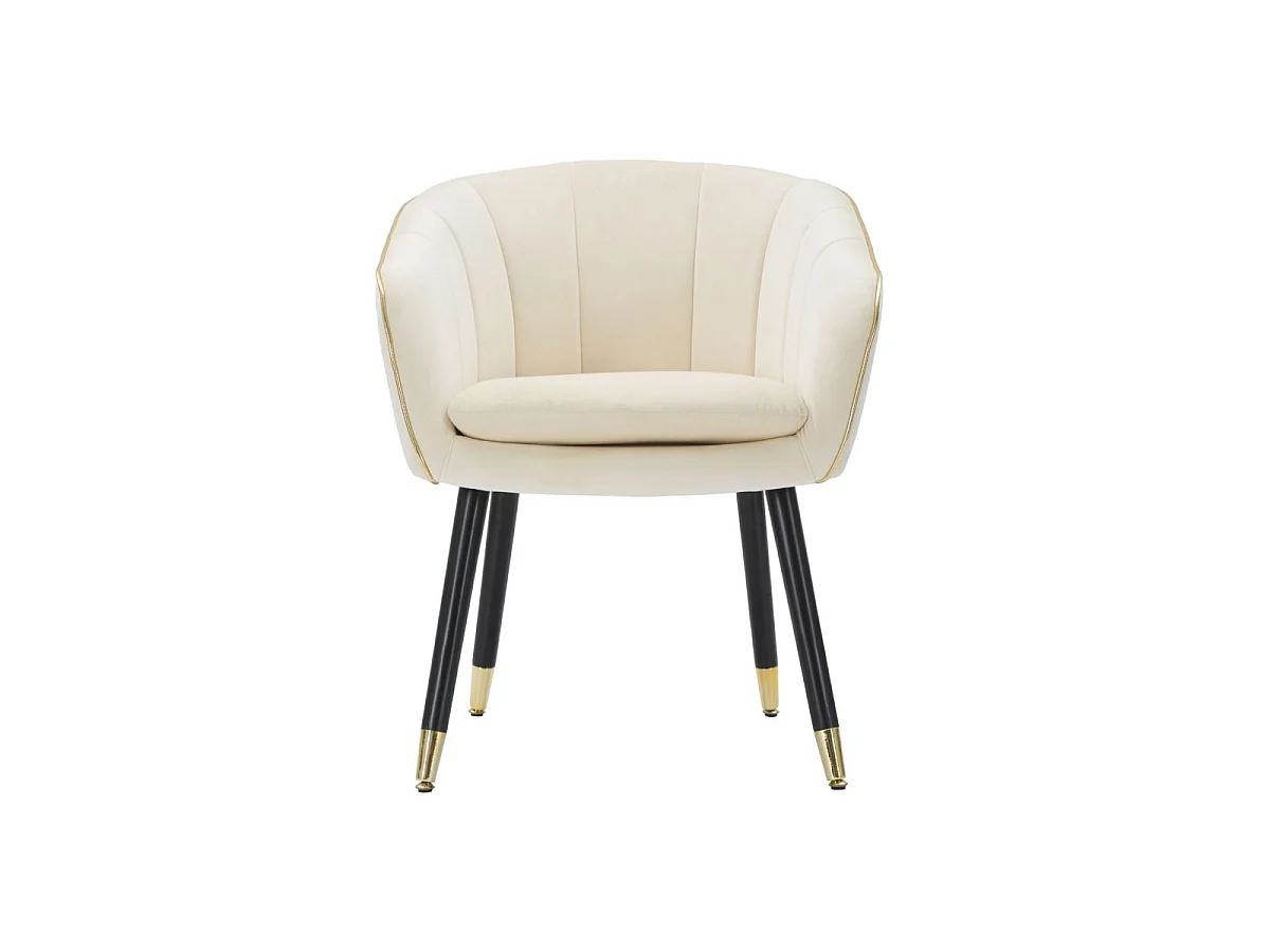 Paris Glam Crème en Goud Fauteuil - Gestoffeerde fauteuil met zwarte houten poten en gouden details, afmetingen 62x58x78 cm