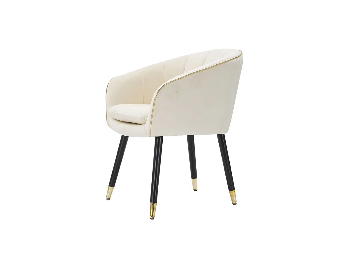 Paris Glam Crème en Goud Fauteuil - Gestoffeerde fauteuil met zwarte houten poten en gouden details, afmetingen 62x58x78 cm