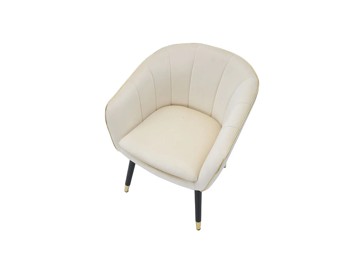 Paris Glam Crème en Goud Fauteuil - Gestoffeerde fauteuil met zwarte houten poten en gouden details, afmetingen 62x58x78 cm