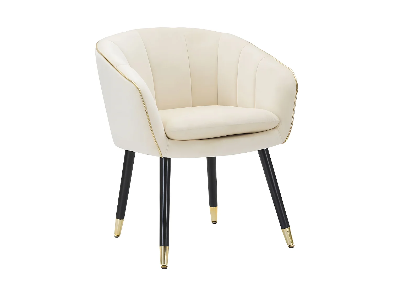 Paris Glam Crème en Goud Fauteuil - Gestoffeerde fauteuil met zwarte houten poten en gouden details, afmetingen 62x58x78 cm