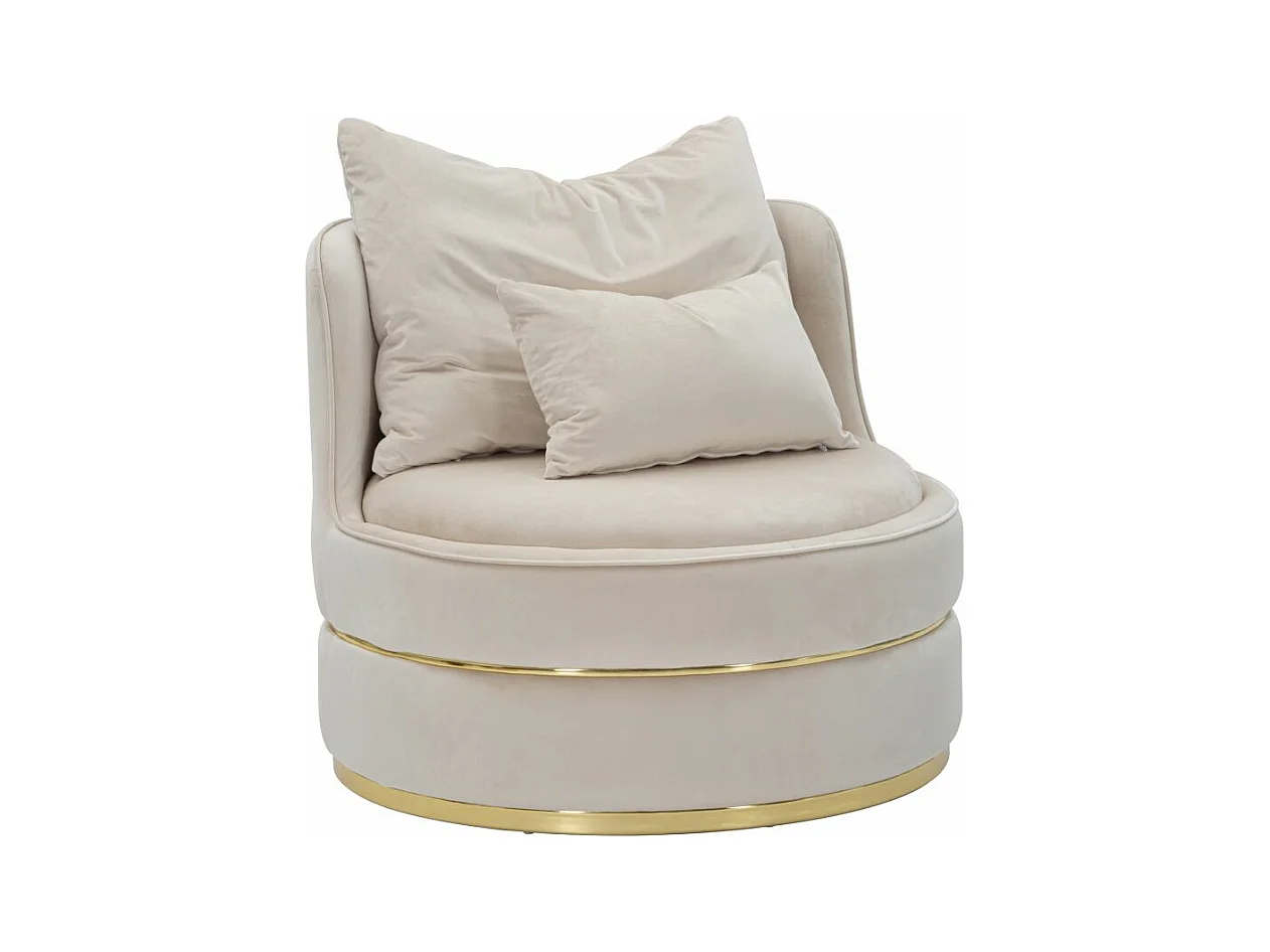 Fauteuil Paris Space Crème/Or en Tissu Rembourré avec Décorations Dorées
