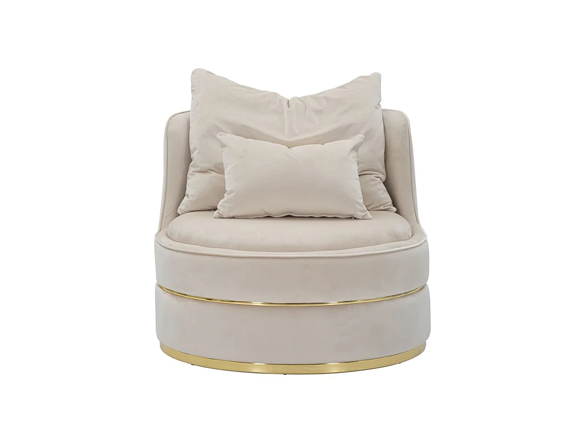 Fauteuil Paris Space Crème/Or en Tissu Rembourré avec Décorations Dorées