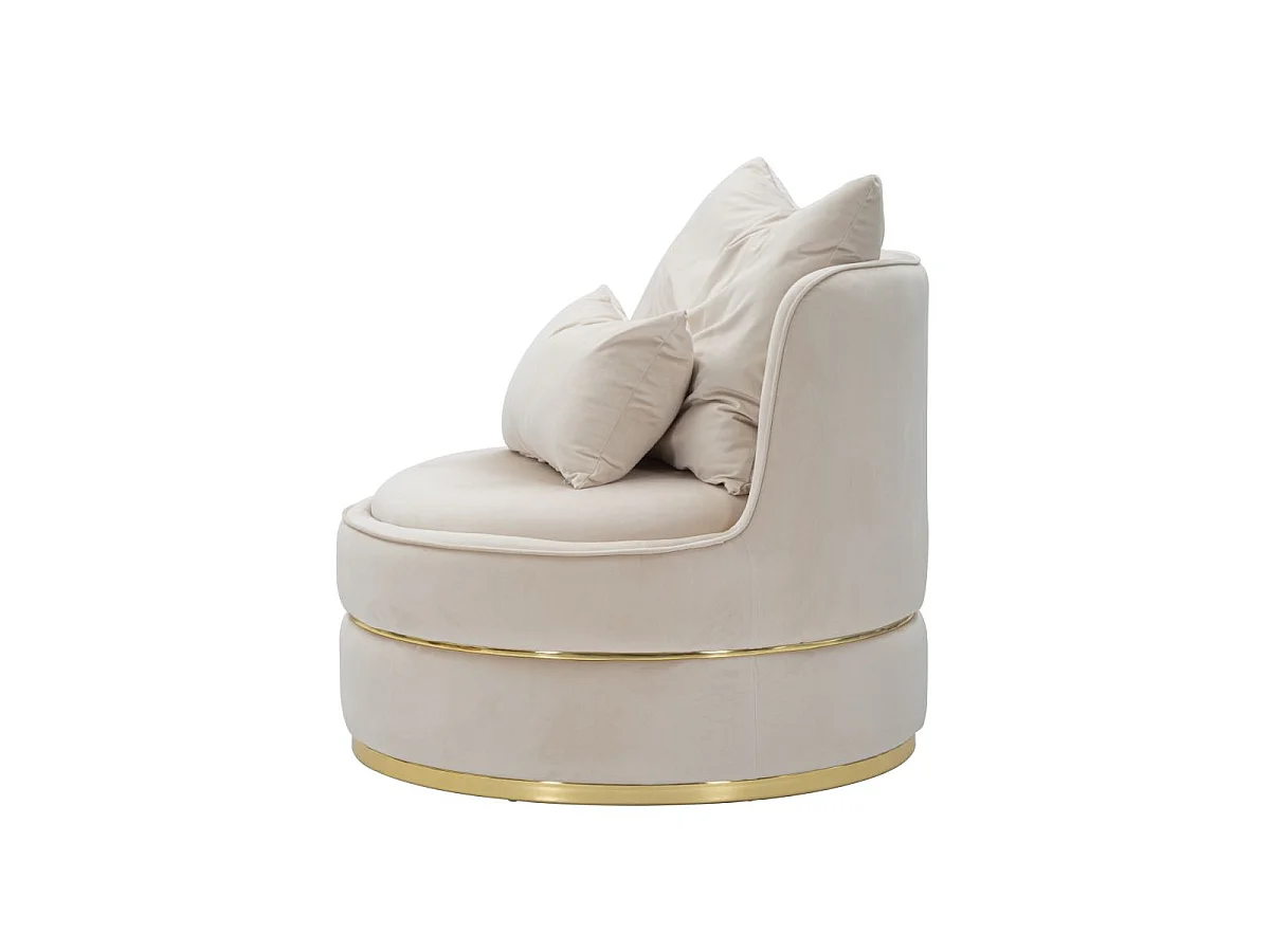 Fauteuil Paris Space Crème/Or en Tissu Rembourré avec Décorations Dorées