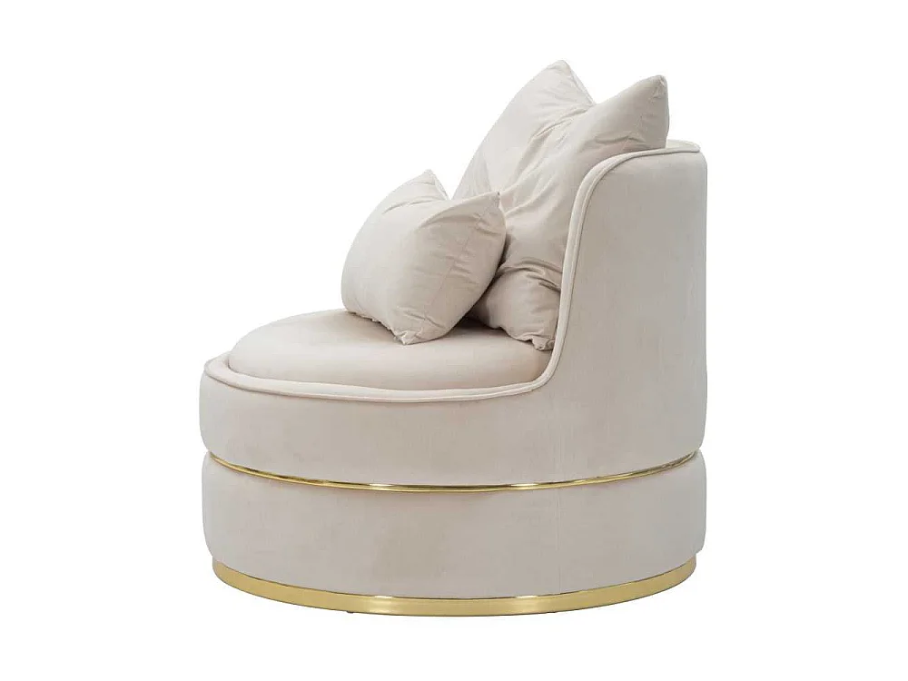 Fauteuil Paris Space Crème/Or en Tissu Rembourré avec Décorations Dorées