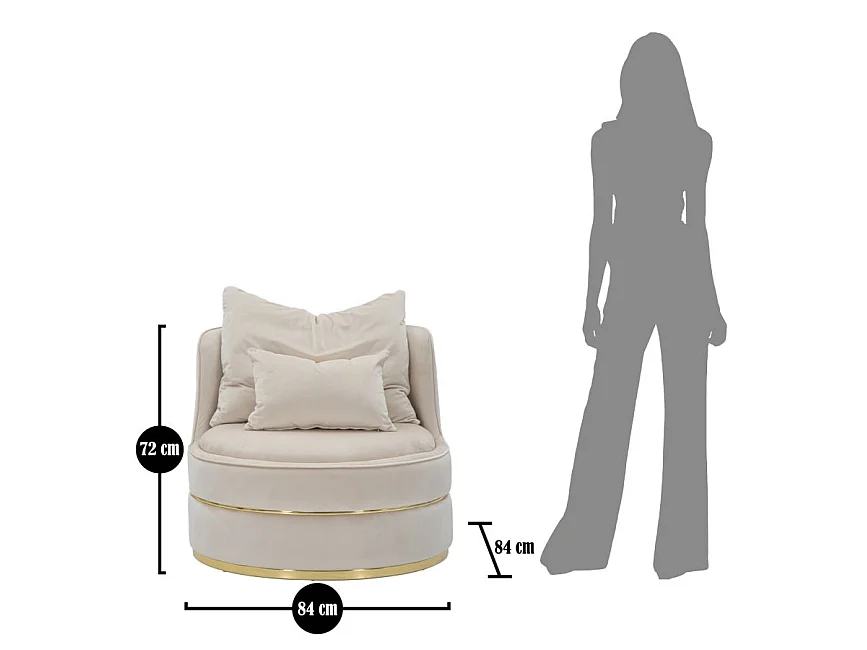 Fauteuil Paris Space Crème/Or en Tissu Rembourré avec Décorations Dorées