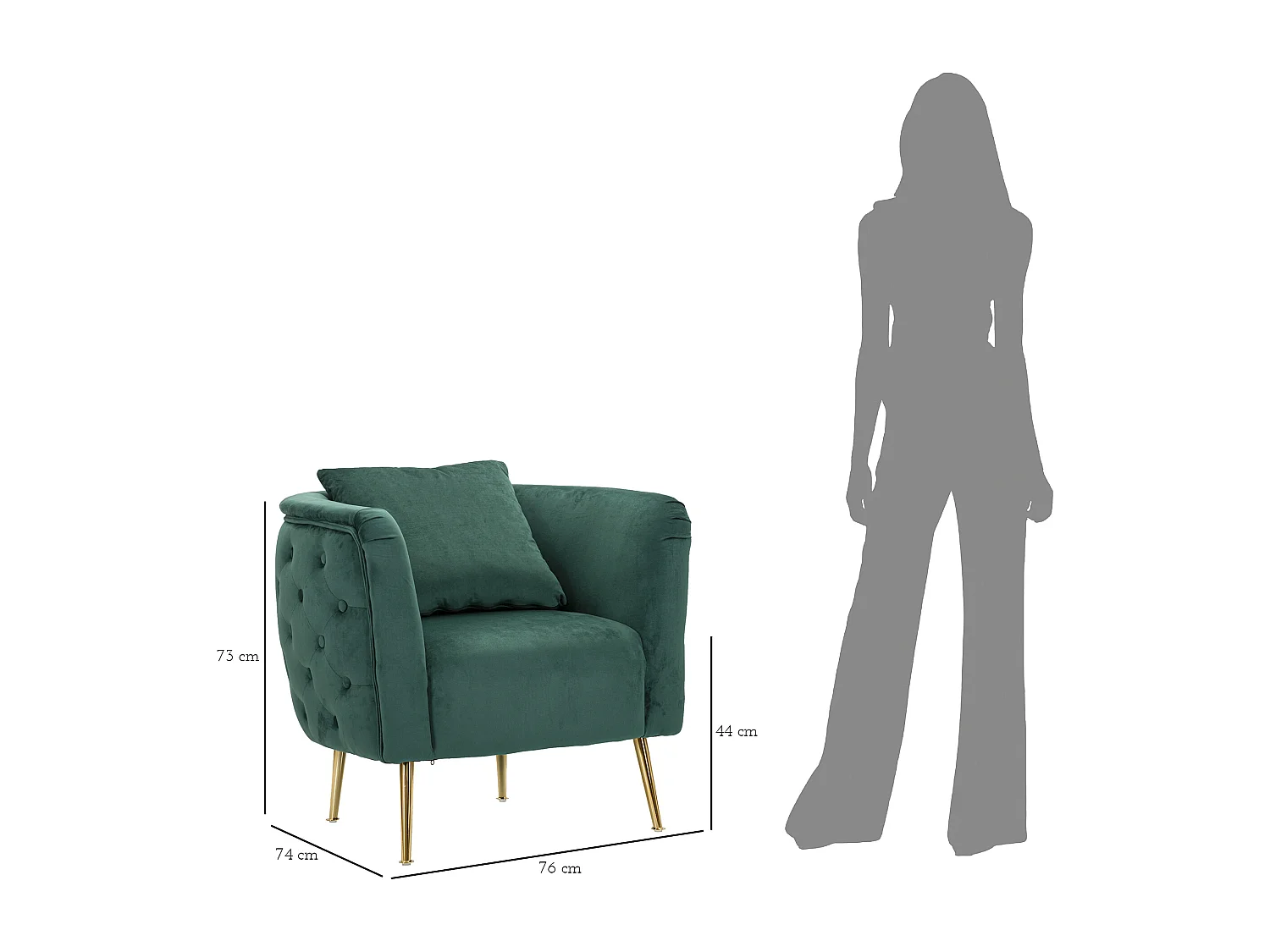 Fauteuil en Velours "Bucarest" 76cm Vert