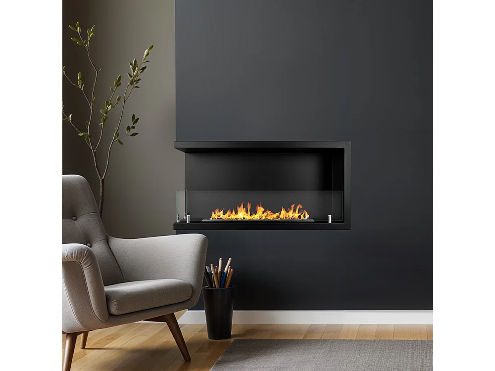 Cheminée bioéthanol encastrable d'angle biocheminée 90x45 SUTRI 90 SX