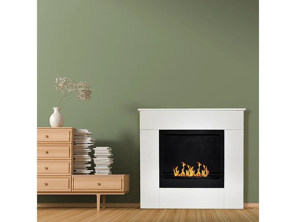 Cheminée au bioéthanol sur pied en bois blanc Made in Italy Michelangelo 96x36x90h