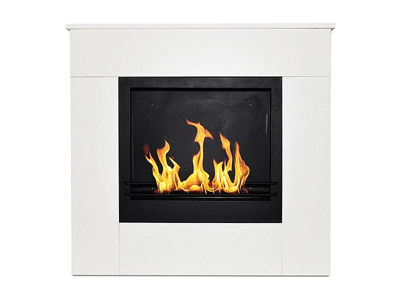 Cheminée au bioéthanol sur pied en bois blanc Made in Italy Michelangelo 96x36x90h