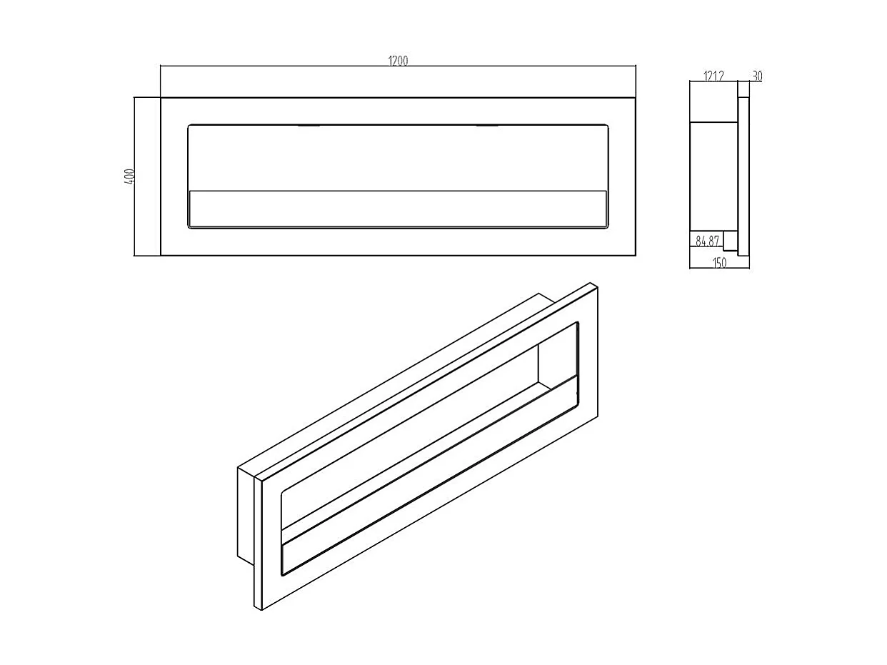 Cheminée bioéthanol murale encastrable 120x40 LIVORNO 120 Noir