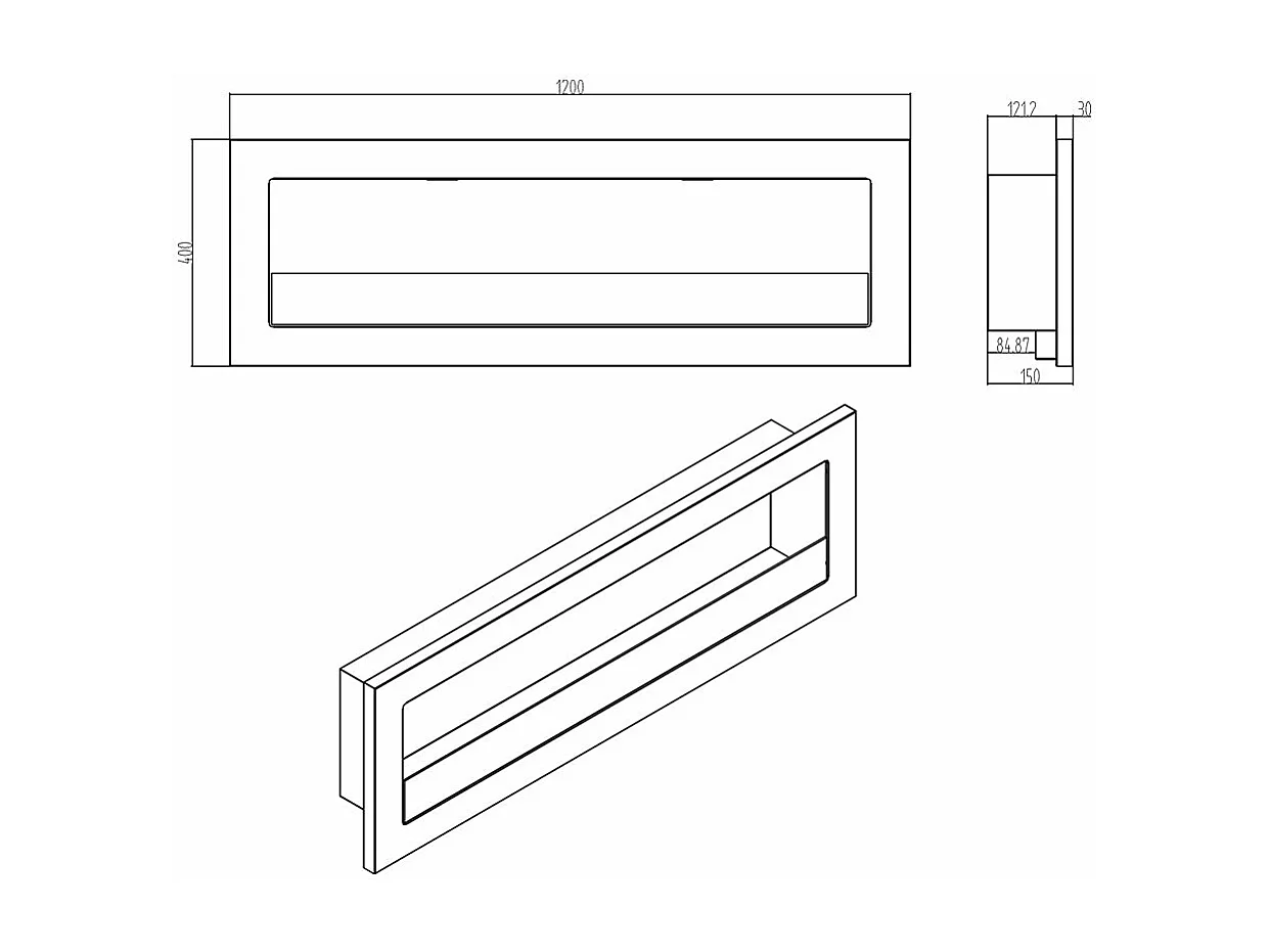 Cheminée bioéthanol murale encastrable 120x40 LIVORNO 120 Noir