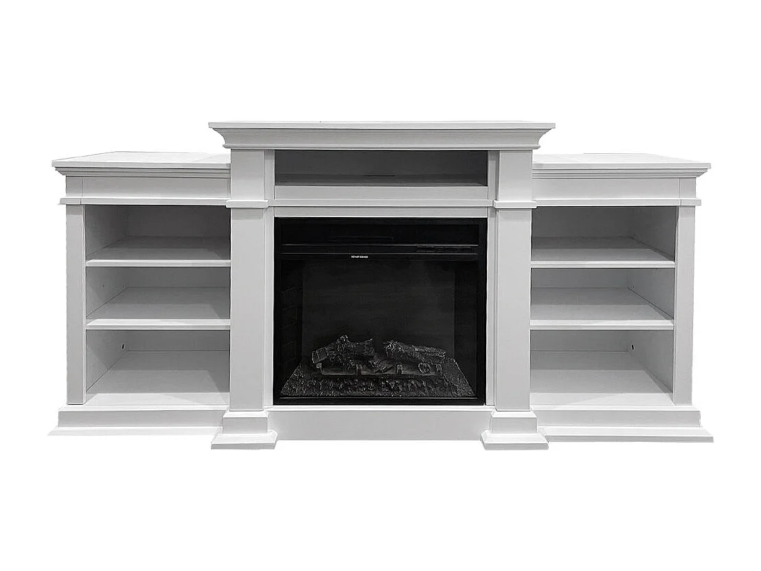 Camino elettrico caminetto da terra in legno Bianco L179 x P48 x H85