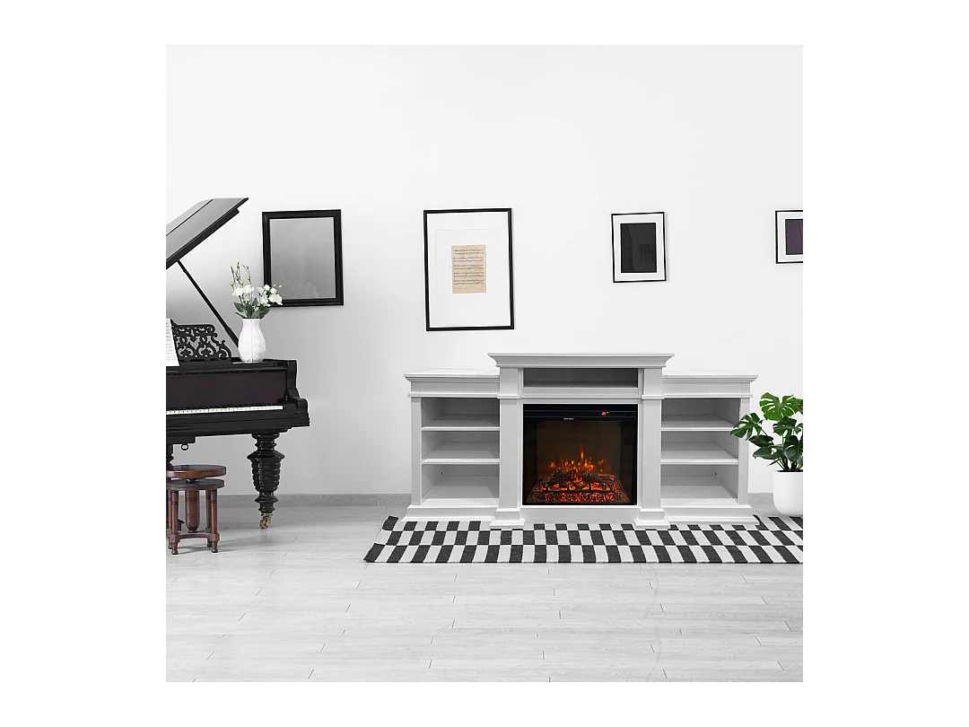 Cheminée électrique sur pied en bois blanc L179 x P48 x H85