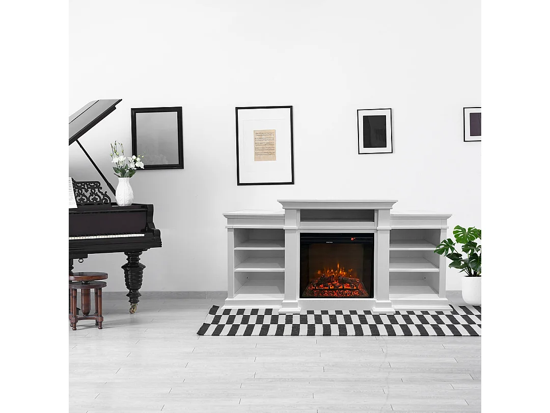 Elektrischer Kamin-Bodenkamin BIDEN aus weißem Holz L179 x T48 x H85