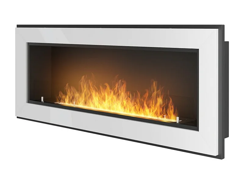 Cheminée au bioéthanol encastrable Frame 1200 SimpleFire blanche avec verre