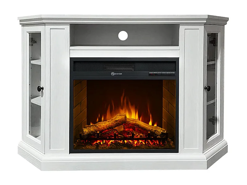 Camino elettrico caminetto da terra ad angolo in legno Bianco L126 x P78 x H83