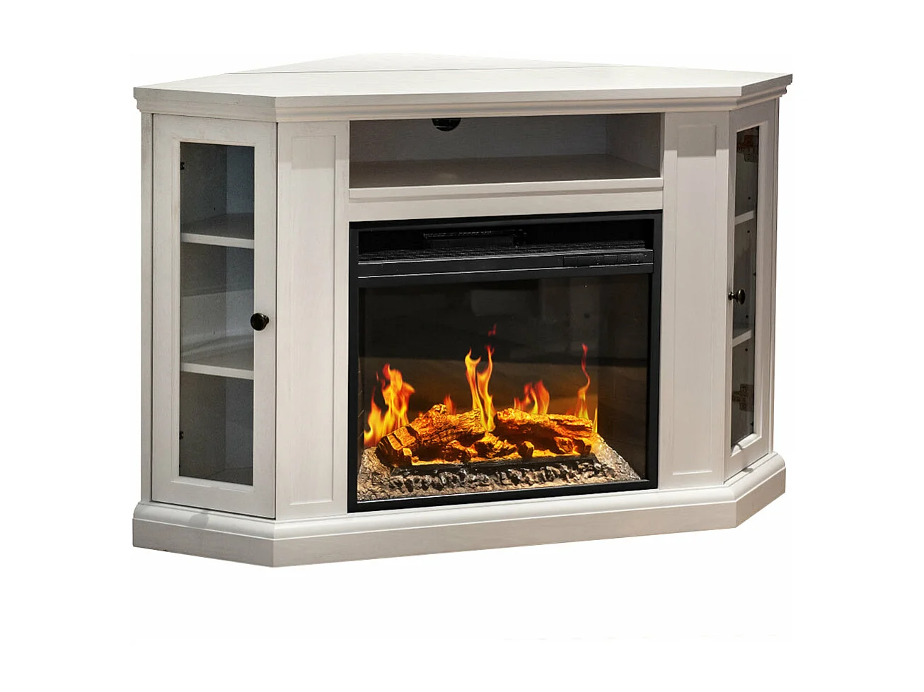 Cheminée électrique cheminée d'angle au sol MADISON en bois blanc L126 x P78 x H83