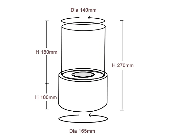 Cheminée bio de table au bioéthanol MARSIGLIA Doré D16 x H27 interne externe