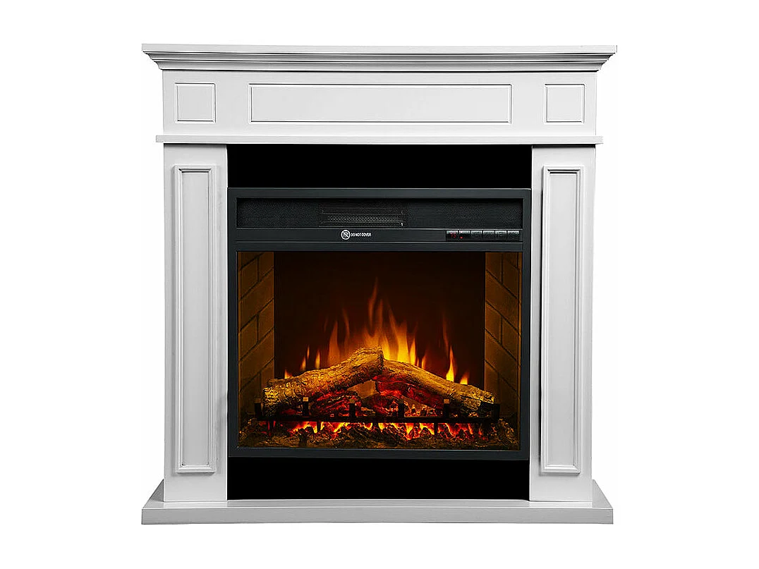 Camino elettrico da terra in legno Bianco L 89,5 x H90,5 x P28