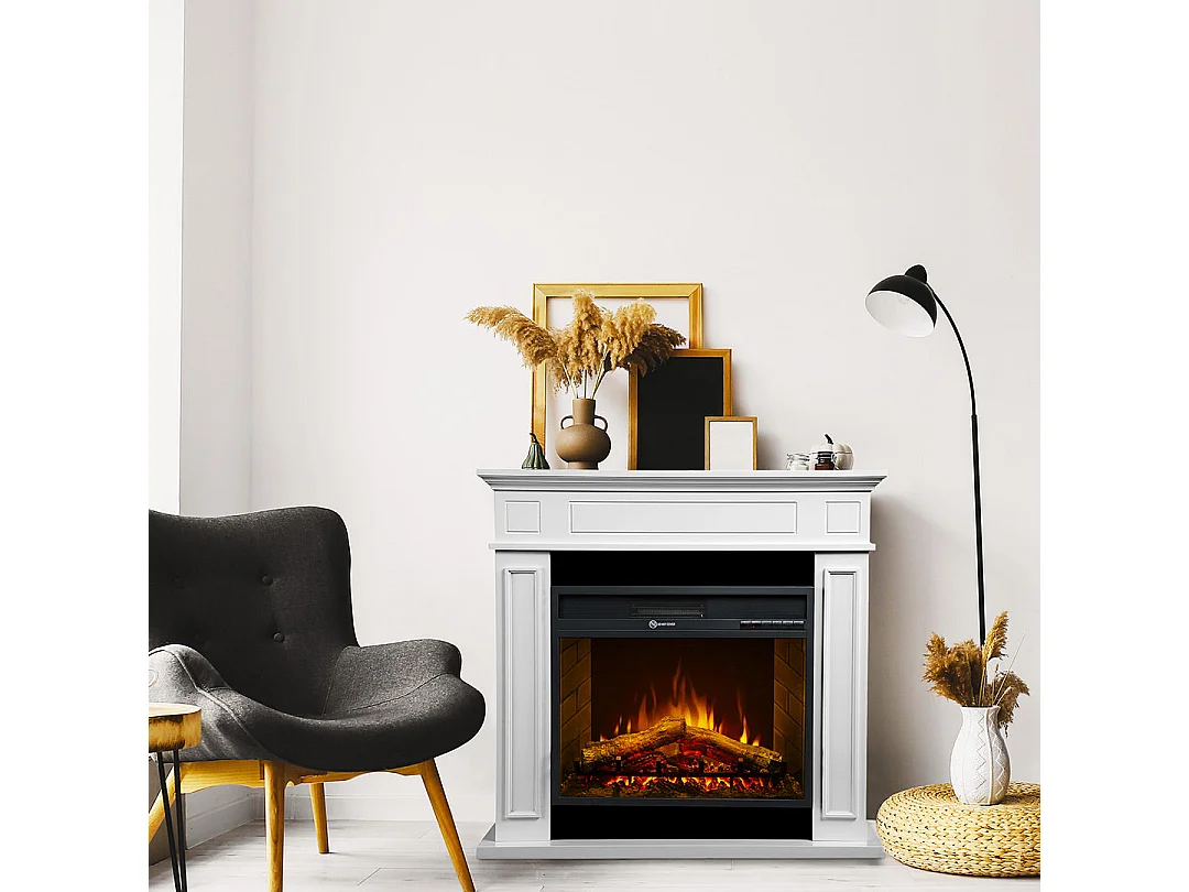 Cheminée électrique au sol JEFFERSON en bois blanc L 89,5 x H90,5 x P28