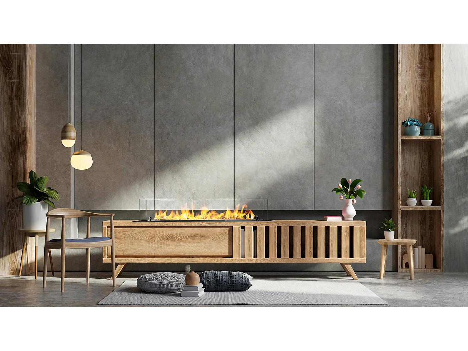 Brûleur de cheminée à bioéthanol en acier avec vitres 100x21x19,4 cm