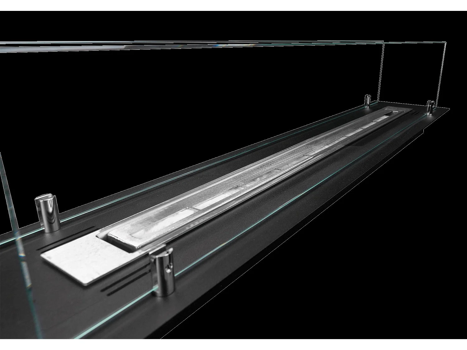 Brûleur de cheminée à bioéthanol en acier avec vitres 100x21x19,4 cm